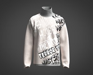 Mens textured fabric high neck sweatshirt with graphics 3D model