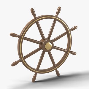 Wooden Ship Wheel Helm with Brass Inlay - Nautical Prop