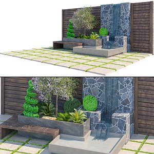 Outdoor Water Wall Zen Garden Composition
