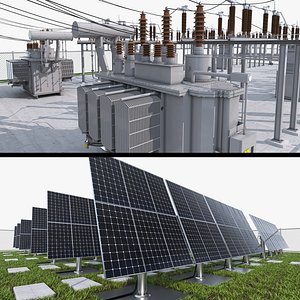 3D Solar Farm and Electrical Substation model