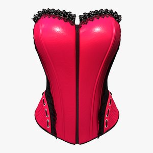 Pink Faux Silk With Black Lace Overlay Overbust Corset 3D model