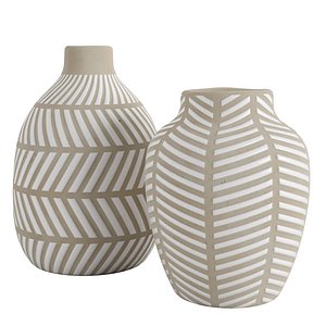 Brown White Striped Terracotta Vase 3D model