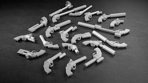 Low Poly Revolver-style Pistol -20 Variations Game Ready 3D