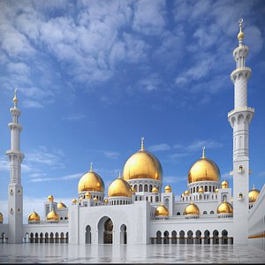 Majestic Islamic Monument with Gilded Roofs White