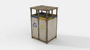 3D Weathered Public Trash Can model