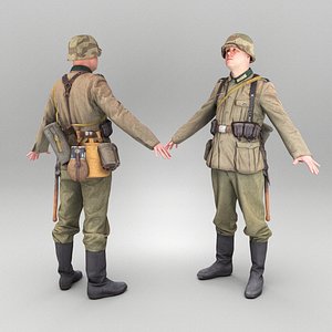 3D German Wehrmacht soldier in full gear ready for animation 383