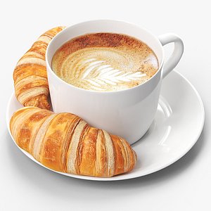 Cappuccino Ceramic Cup with Fresh Croissants
