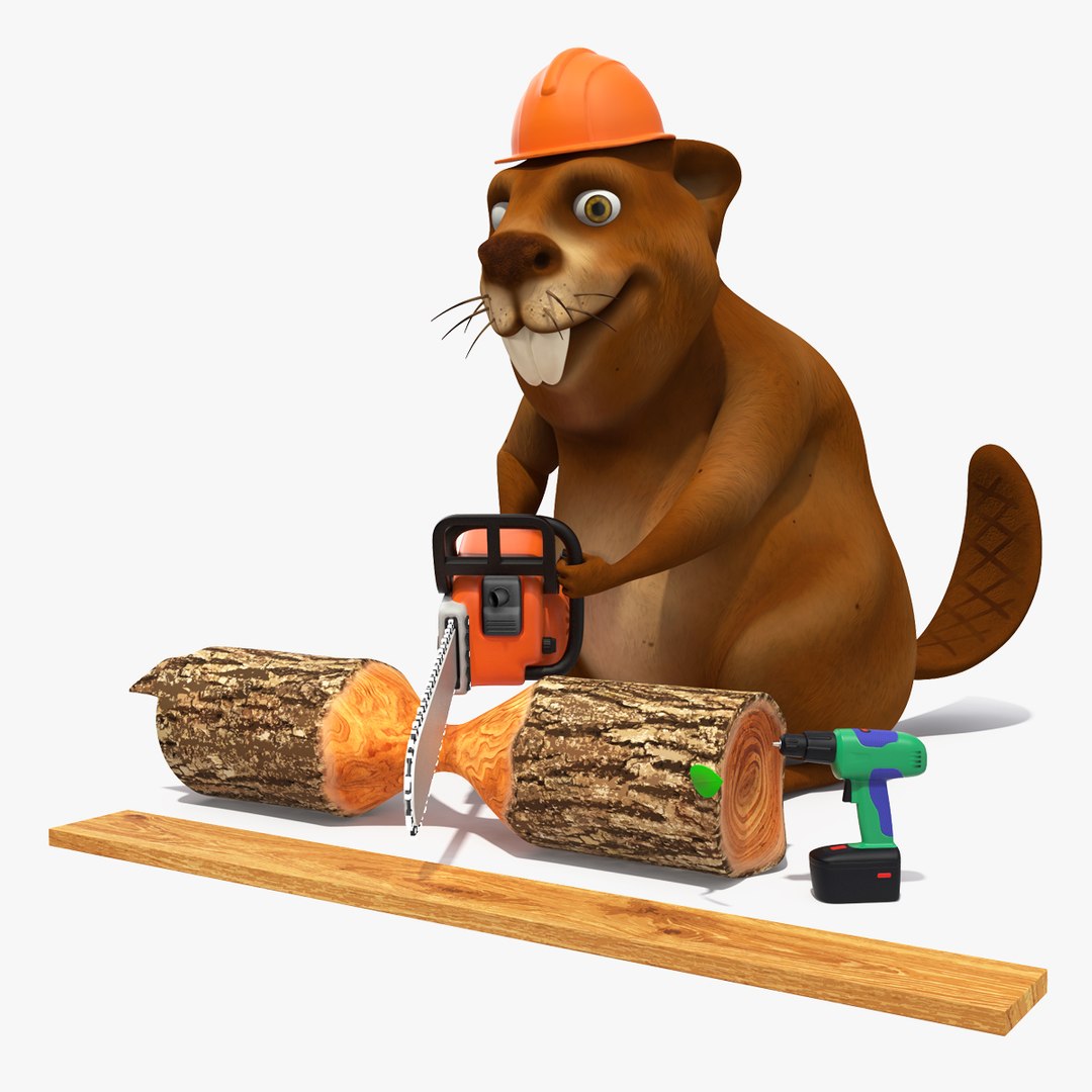 Cartoon Beaver with Tools Set Rigged 3D model preview