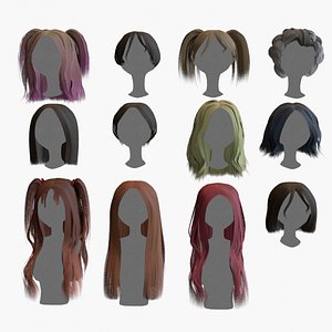 12 hairstyles collection 3D model