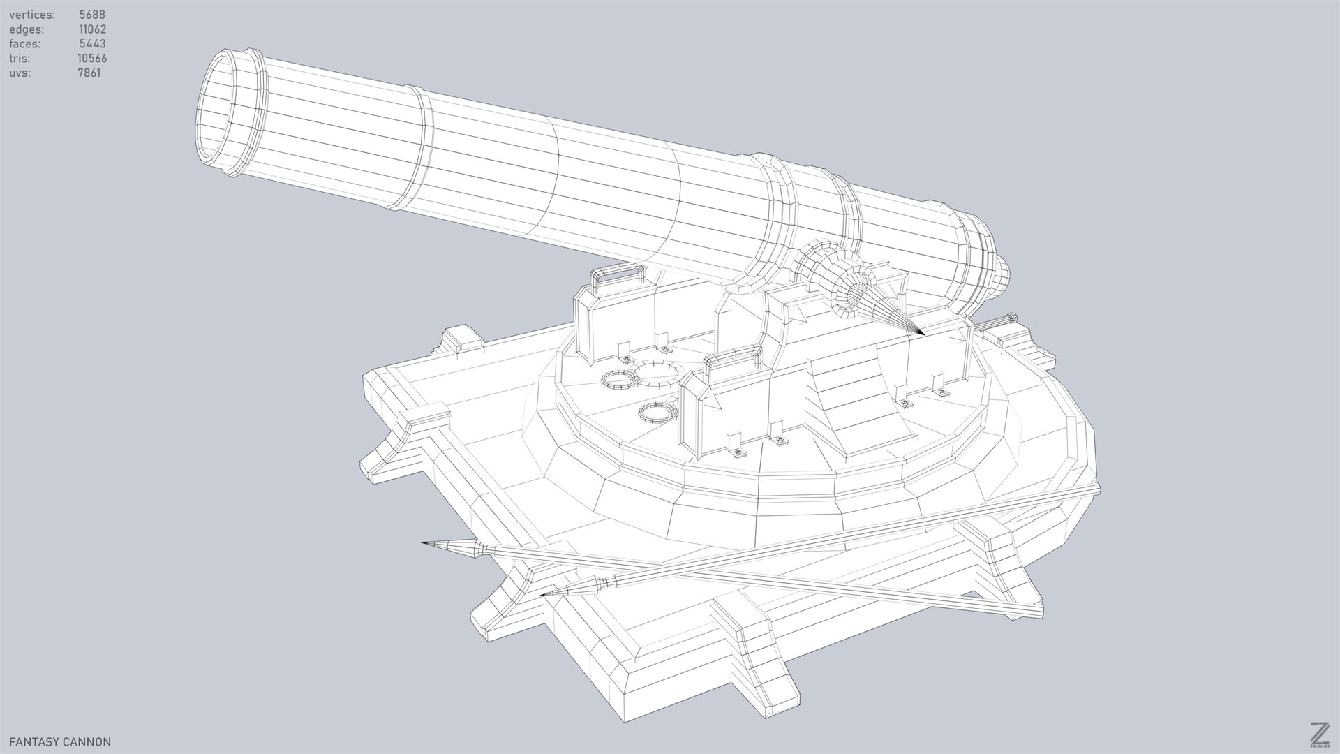 Fantasy cannon collection 3D https://p.turbosquid.com/ts-thumb/h3/F0Dcib/wo/fantasy_cannon_04_wireframe01/jpg/1775737456/1920x1080/fit_q87/2d4ded311d67043e05493e29b2393fedb4b678d0/fantasy_cannon_04_wireframe01.jpg