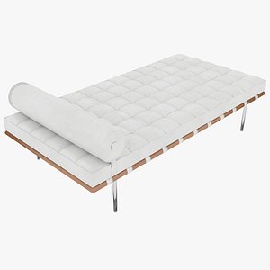 Knoll White Leather Barcelona Couch 3D model