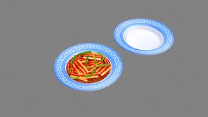 3D model Cartoon Chinese Dishes - Stir-fried Pork with Garlic Moss