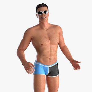 3D man swimwear rigged model