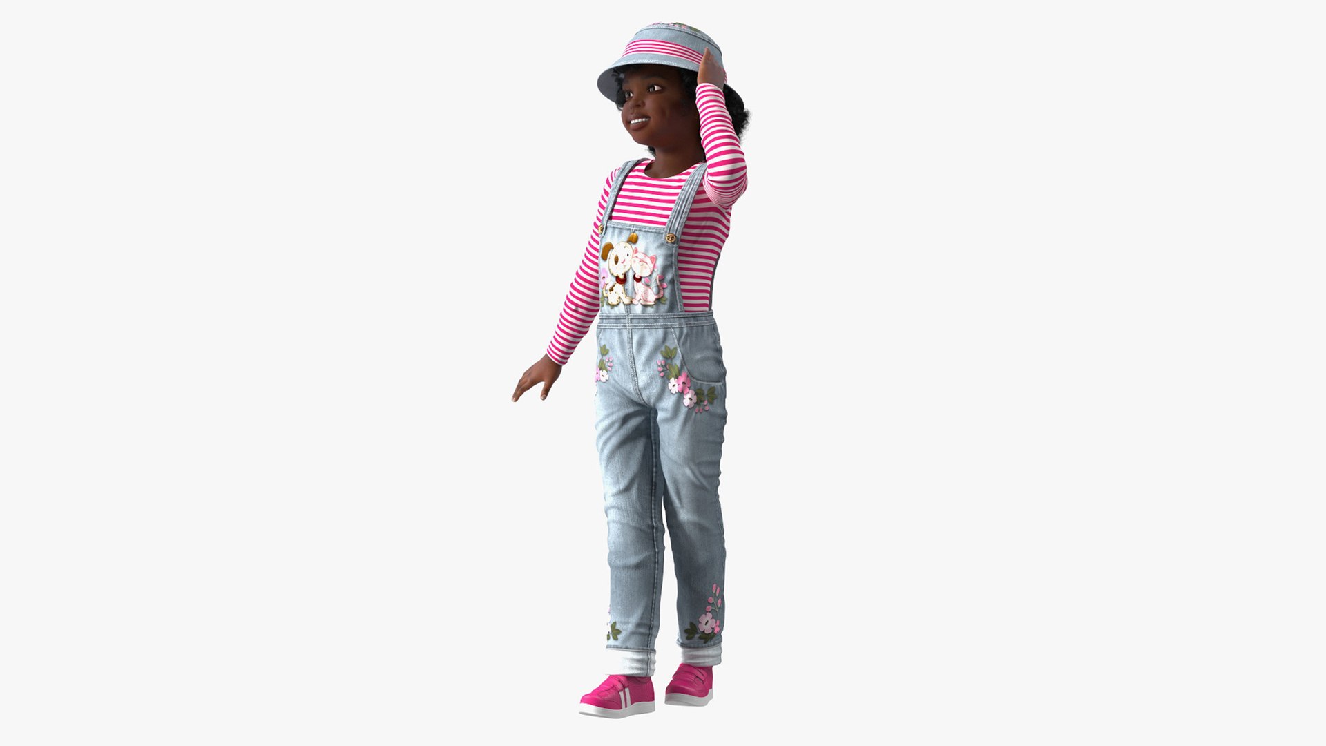 Young Black Girl a Denim Jumpsuit Rigged for Cinema 4D 3D model preview