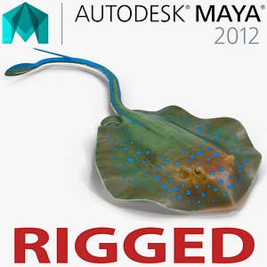 3d blue spotted stingray rigged model