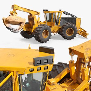3D Tigercat Forestry Tractor Skidder 632H Yellow Dirt Rigged model