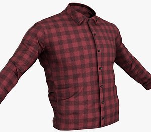 Red Flannel Button Up Shirt 3D model
