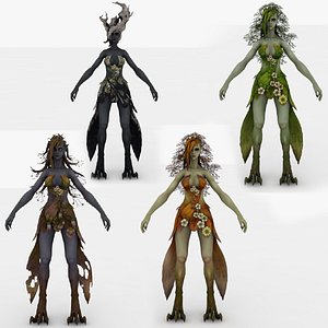 3D model 4 in 1 Dryad Rigged and Animated