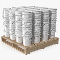 Industrial Polypropylene Pails on Wooden Pallet White