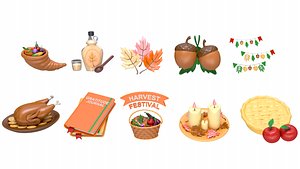 3D Autumn Camping ui icon Pine cone Maple Leaf candle Book baked fruit basket bamboo woven