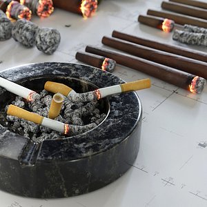 Cigars Cigarettes Joints Blunts and Ashtrays 3D AssetKit PBR