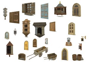 3D building doors glass models various model