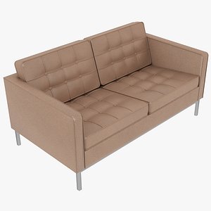 Knoll Florence Beige Leather Two Seat Sofa
