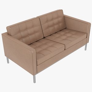 Knoll Florence Beige Leather Two Seat Sofa