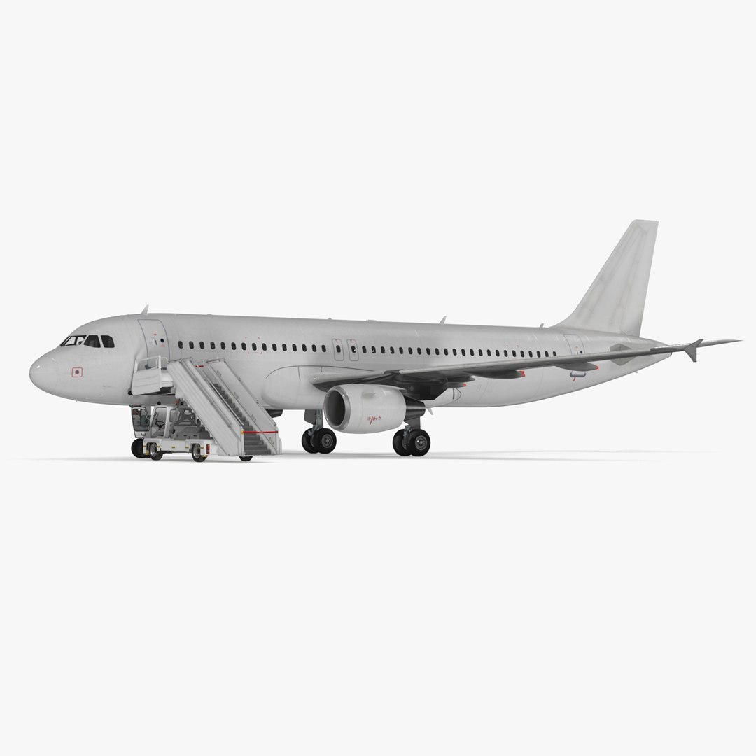 Airbus Plane with Passenger Boarding Stairs Car 3D model preview