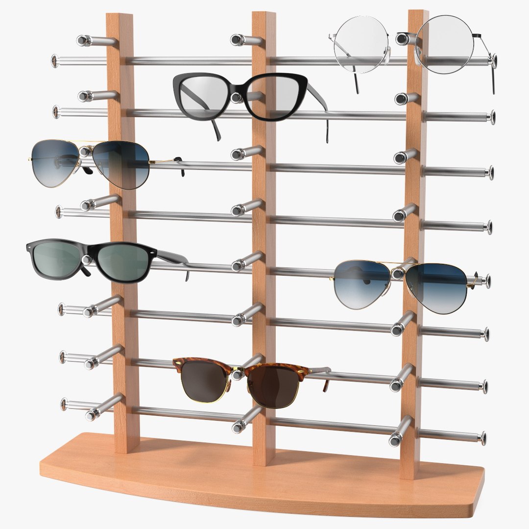 Glasses on Wooden Display 3D model preview