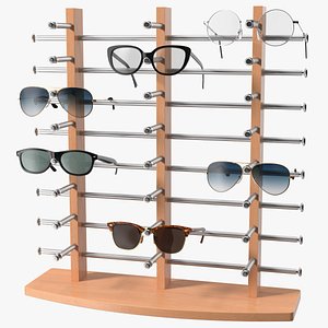 Glasses on Wooden Display 3D model
