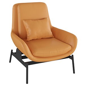 Homary-Orange Accent Chair Leather Upholstered Chair Gold Modern Chair 3D model