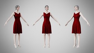 Dress 36 Burgundy Velvet With Design 3D model