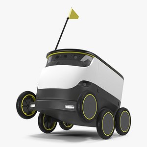 3D self-driving robot delivery rigged model