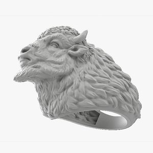 Bison Buffalo Head Sculpture ring 3D Printable model R5 3D print model