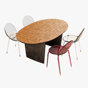 3D model Roche Bobois patchwork dining table 180 loop chair