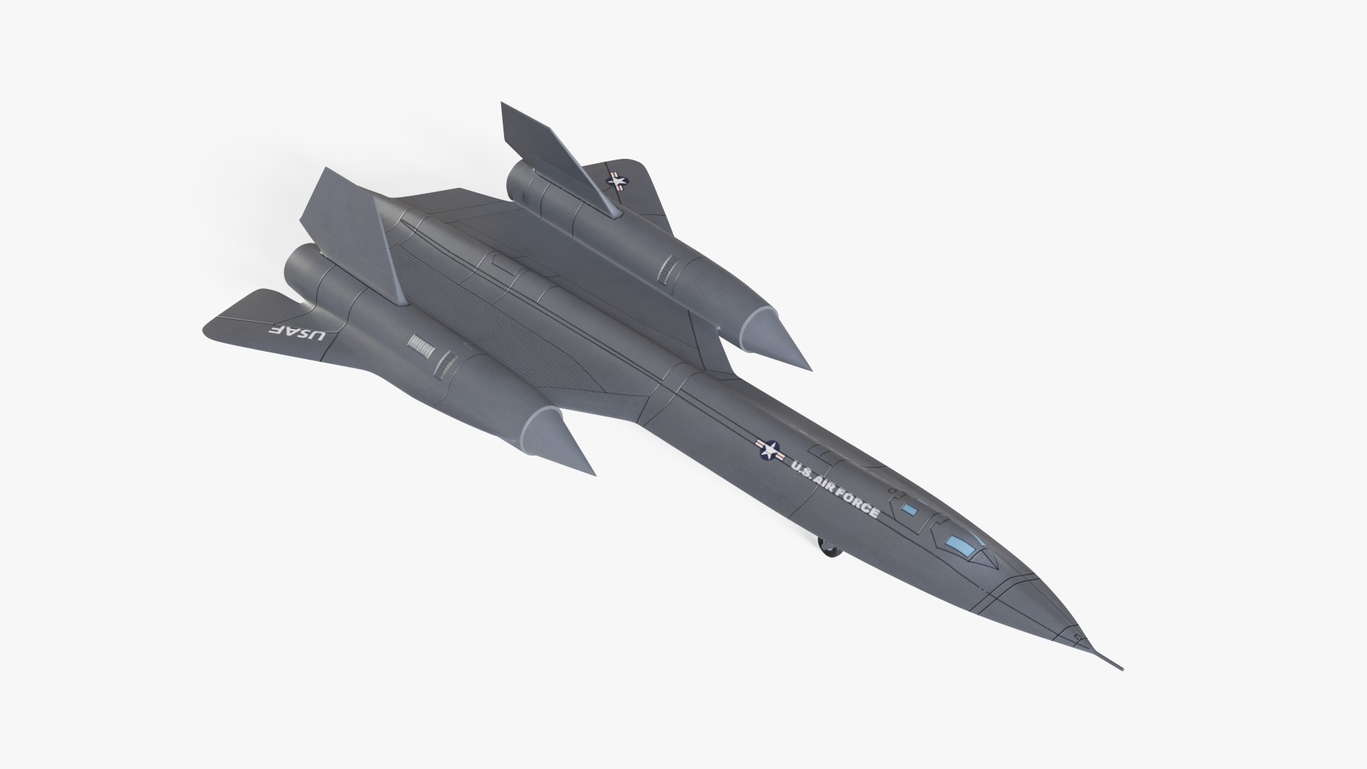 Lockheed SR-71 Blackbird model https://p.turbosquid.com/ts-thumb/h5/uqA3aZ/WQ/lockheedsr71blackbird_00002/png/1622101082/1920x1080/fit_q87/2a36d18bb64bc6fd872e1602a511650b8cd50a2f/lockheedsr71blackbird_00002.jpg