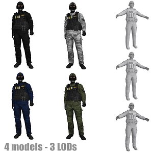 SWAT Soldier LOD's Rigged Pack