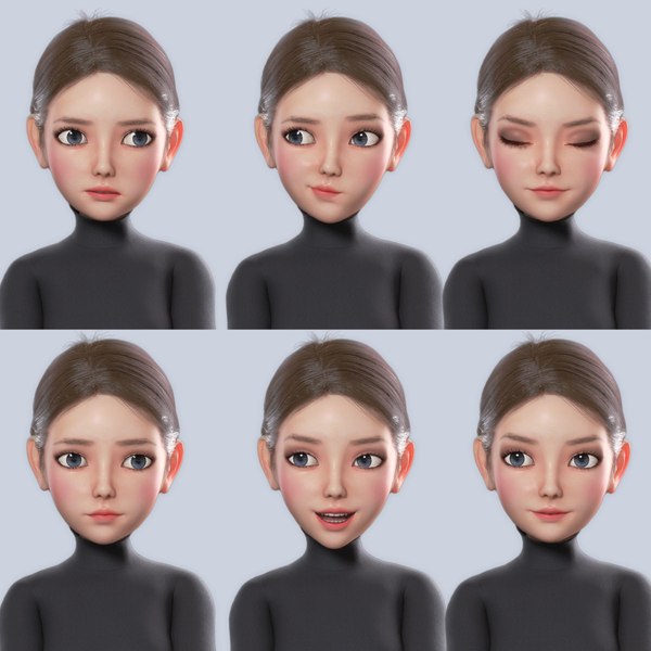 3D Cartoon Girl Woman rigged model