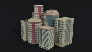 3D Low-poly Cartoon city hotel kit Polygonal Style