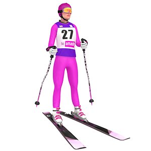 rigged female skier ski 3D