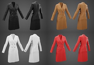 3D Long Leather Coat Set model