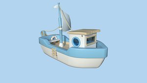 3D model Cartoon Boat 02 White Blue - Low Poly Ship