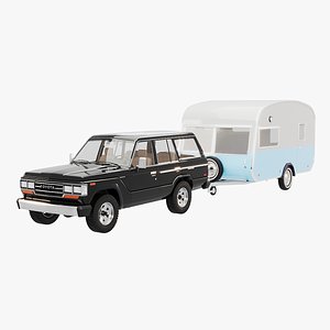 Toyota land Cruiser J60 and Classic Camping Caravan 3D model