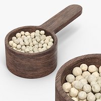 Wooden Scoop with Dried White Peppercorns
