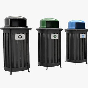 3D Realistic Metal Street Trash Bin Vol 05 Game Ready PBR
