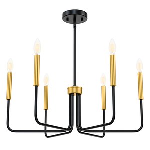 3D Six Light Farmhouse Chandelier in Black and Gold