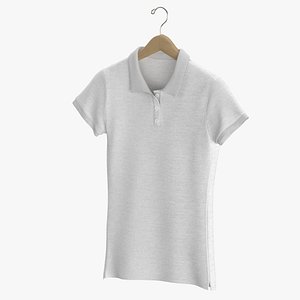 3D Polo Female Shirt Hanging Unbuttoned Blank White and Branded Heather model