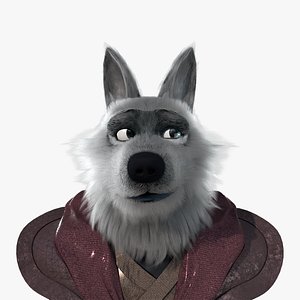 3D Cartoon Old Wolf Rigged model