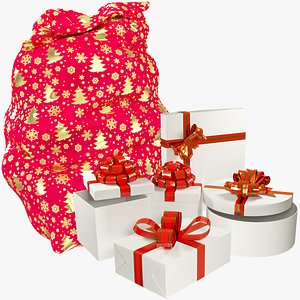 Santa Bag and Gift Boxes Collection V3 3D model